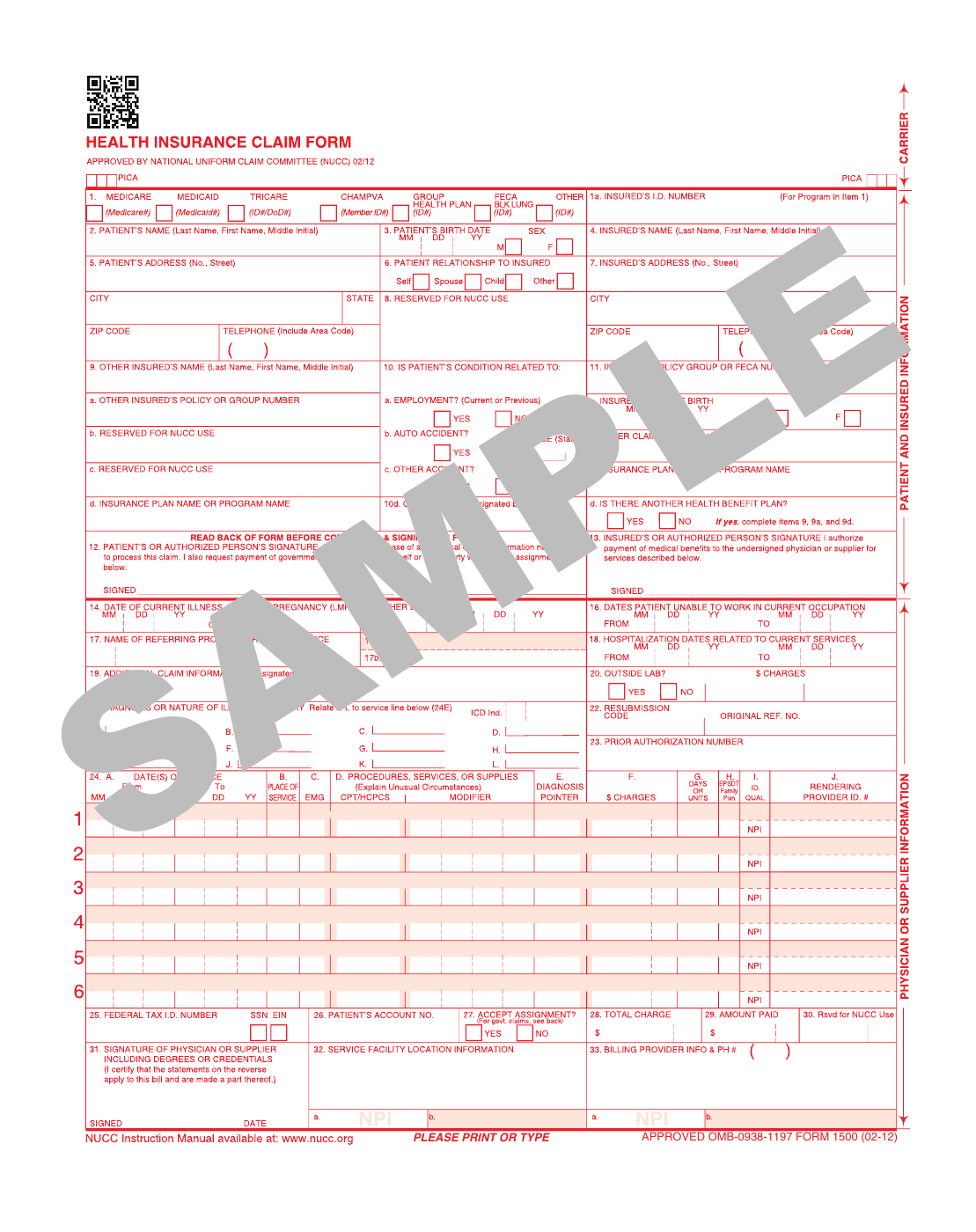 The official CMS-1500 health insurance claim form downloaded from the CMS public website.