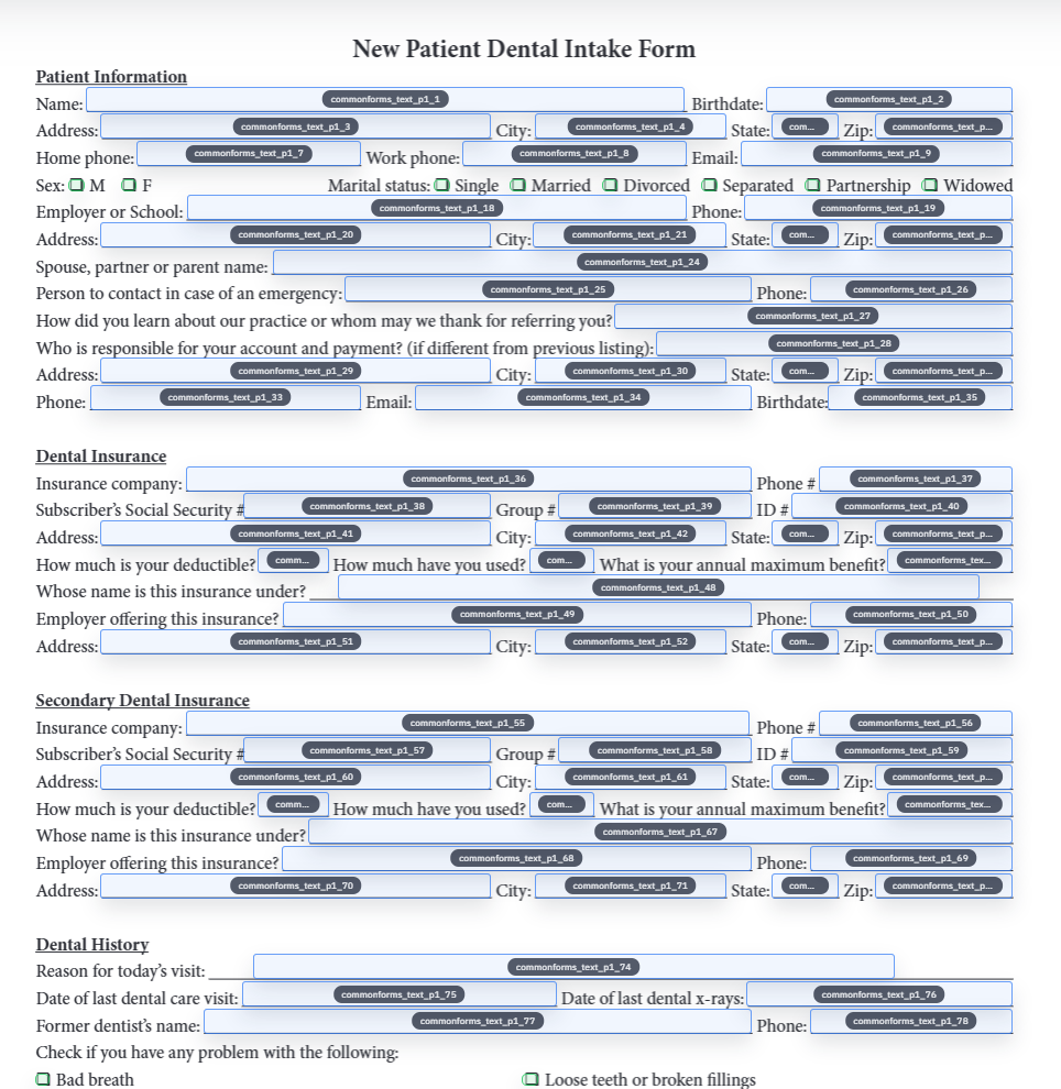 DullyPDF showing AI-detected field overlays on top of a source PDF inside the product.