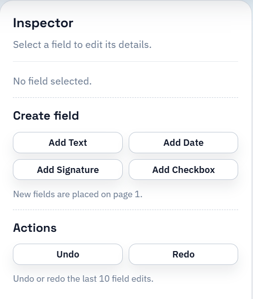DullyPDF showing the field inspector used to review one field at a time.